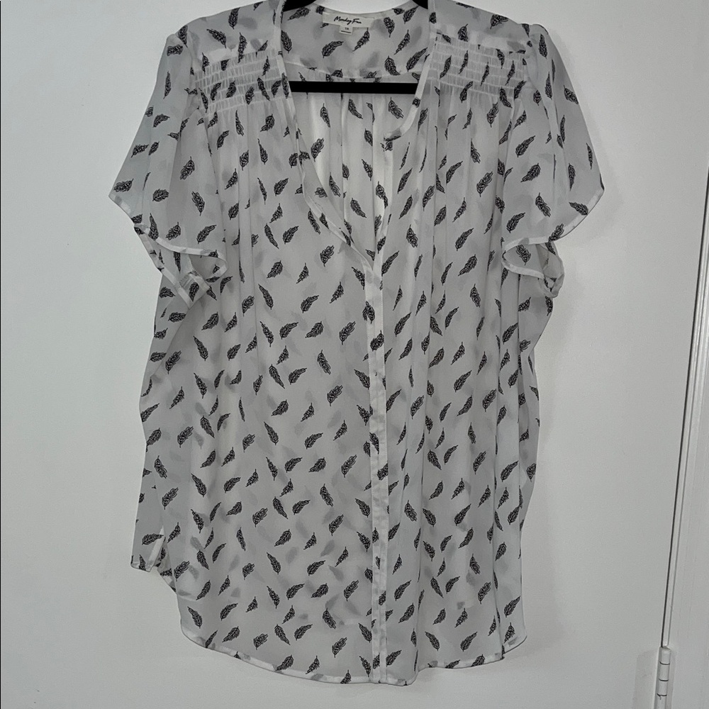 Monday Fun (Stitch Fix) Sheer Blouse with Black Leaf Pattern